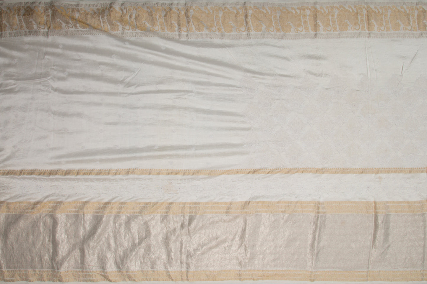 Kanchipuram Silk Chikankari White Saree