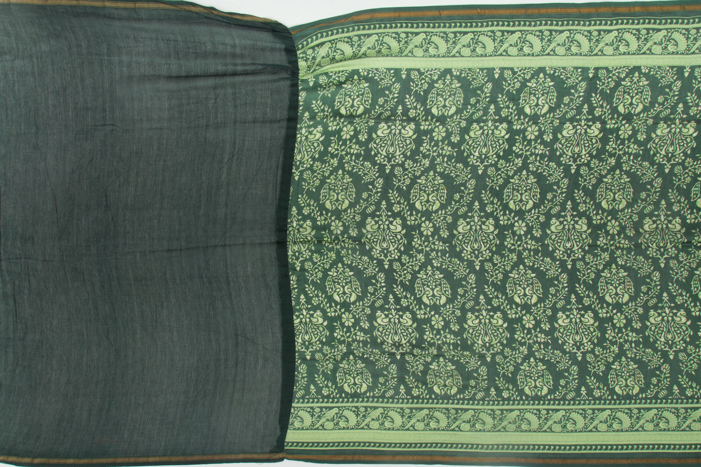 Chanderi Cotton Floral Printed Green Saree