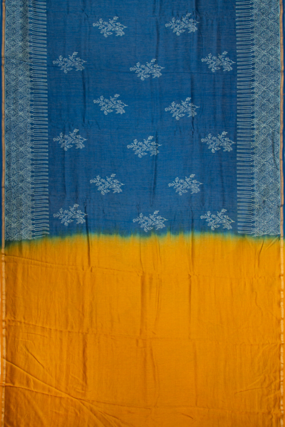 Tussar Block Printed Butta Blue Saree