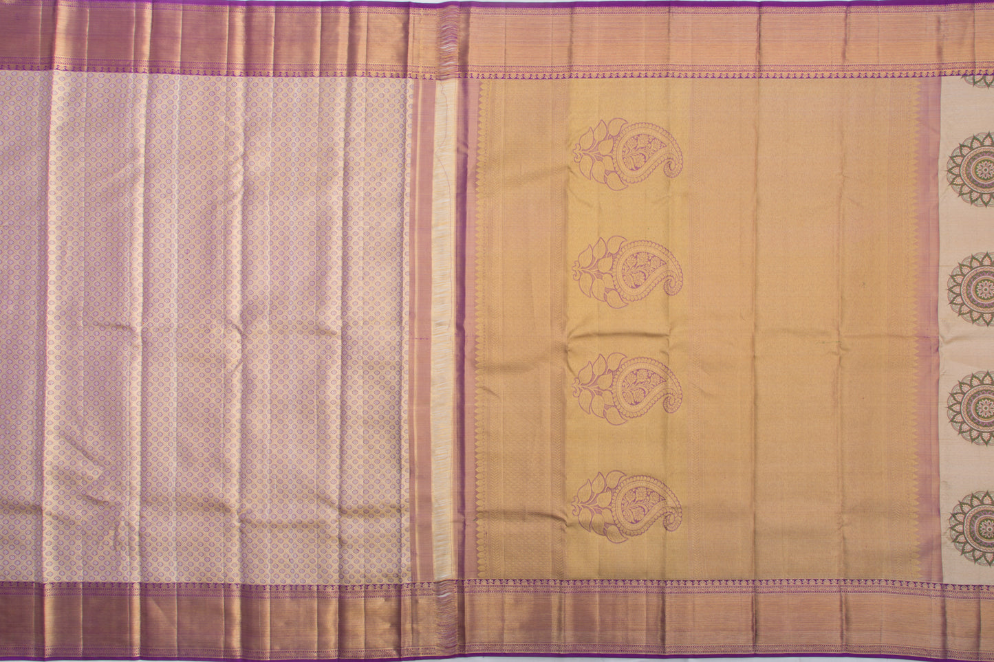 Kanchipuram Silk Tissue Butta Gold Saree