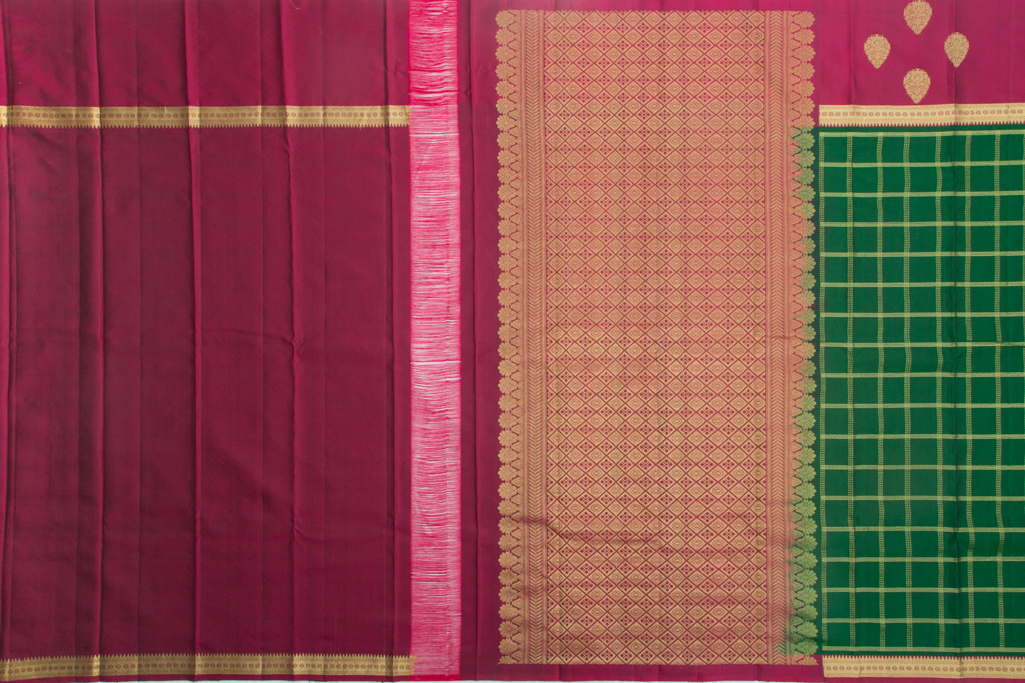 Taranga Kanchi Silk Checks Dark Green Saree