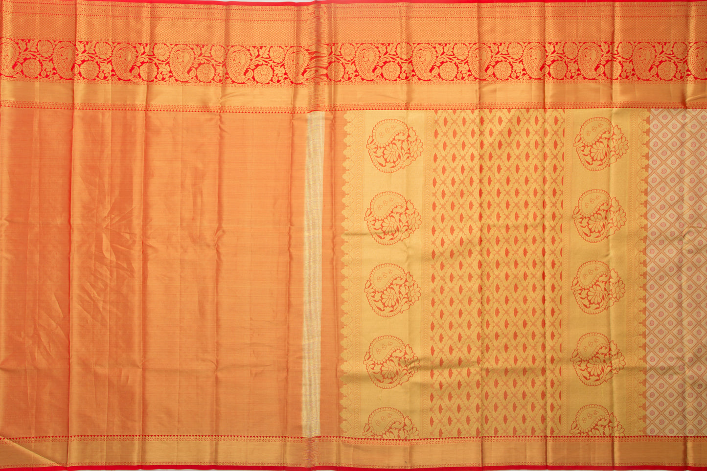 Taranga Kanchi Silk Tissue Checks And Butta Gold Saree