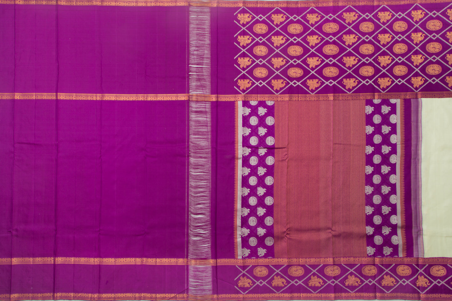 Kanchipuram Silk Plain Cream Saree