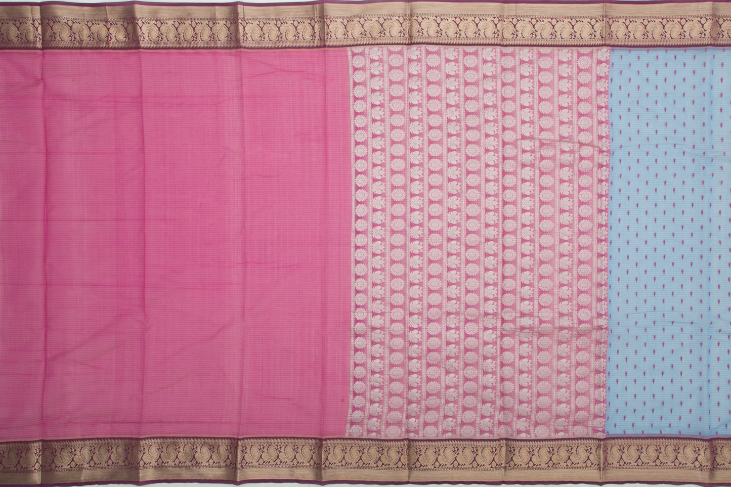 Kanchi Cotton Horizontal Lines And Butta Blue Saree
