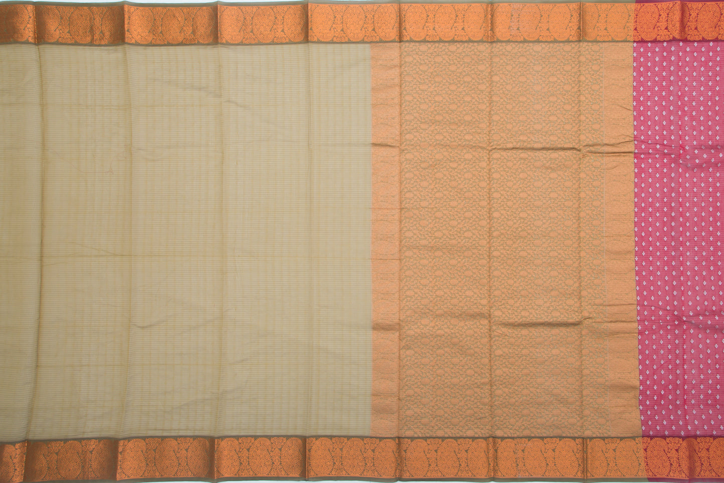 Kanchi Cotton Horizontal Lines And Butta Red Saree