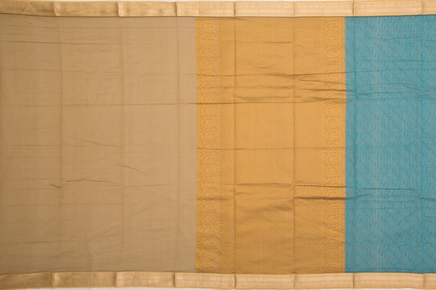 Kanchi Cotton Horizontal Lines And Butta Blue Saree