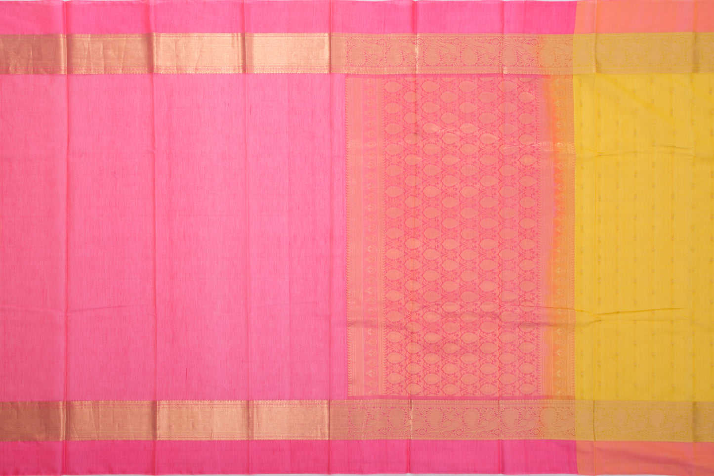 Kanchi Cotton Butta Yellow Saree