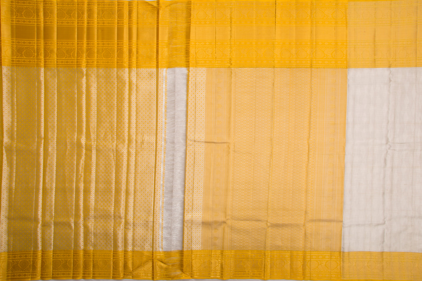 Kanchipuram Silk Tissue Geometrical Brocade Silver Saree