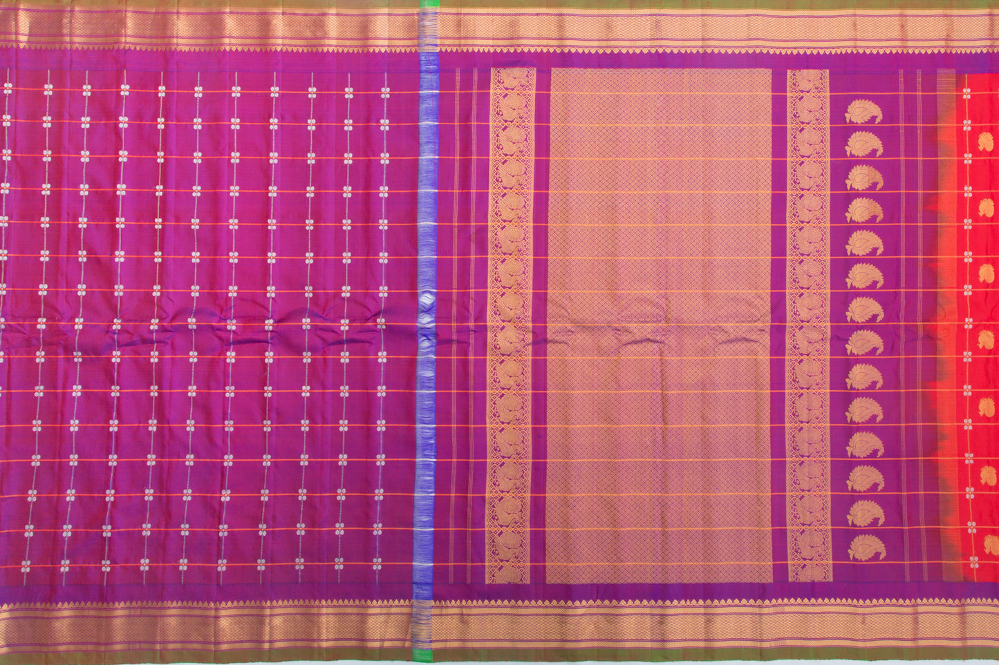 Gadwal Silk Checks And Butta Red Saree