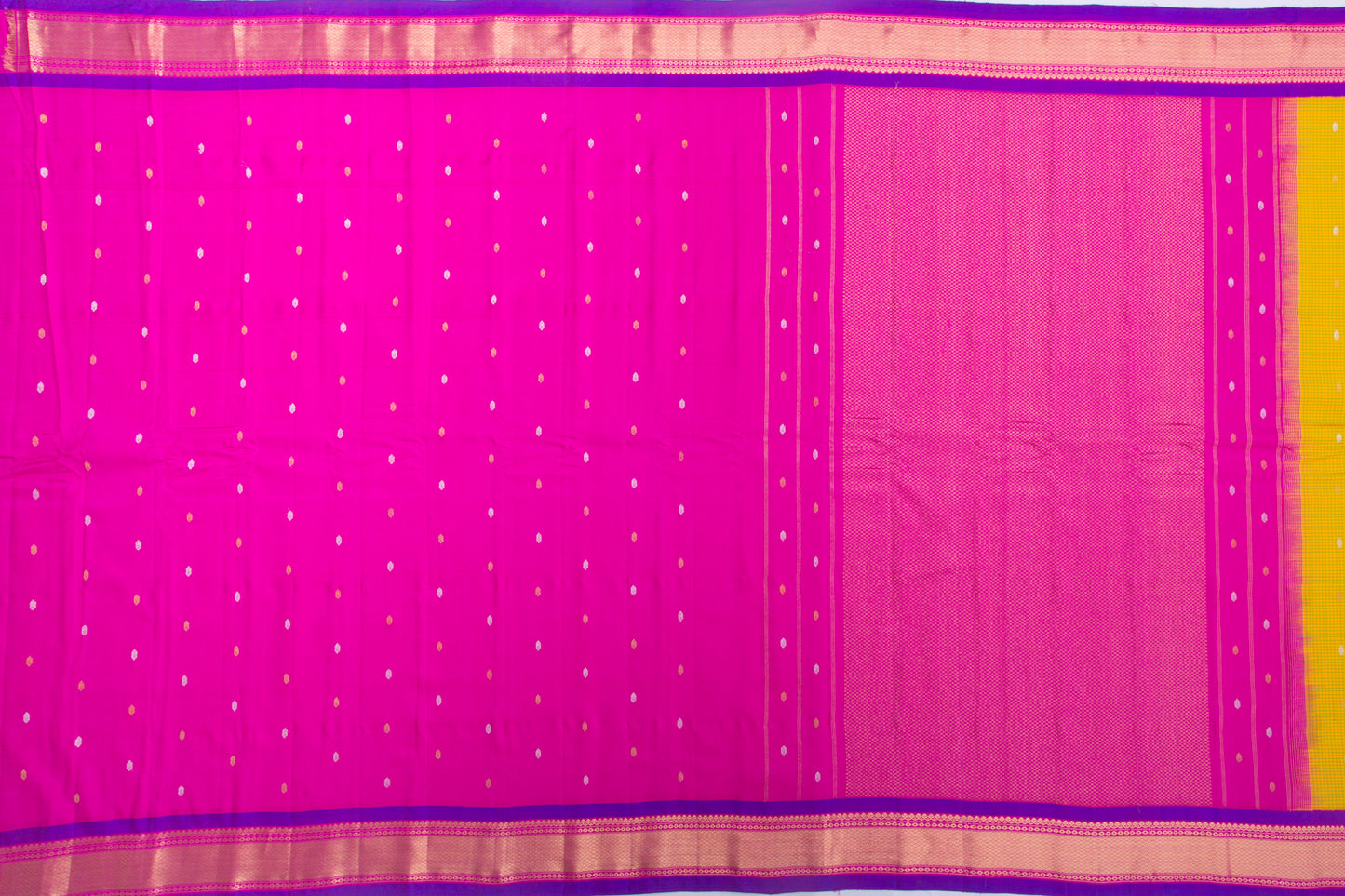 Gadwal Silk Checks And Butta Yellow Saree