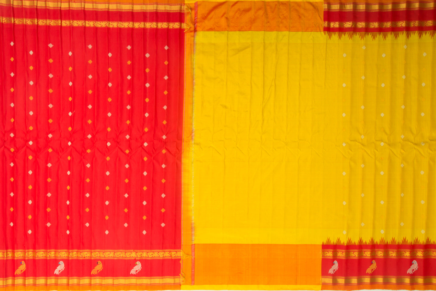 Gadwal Silk Checks And Butta Yellow Saree