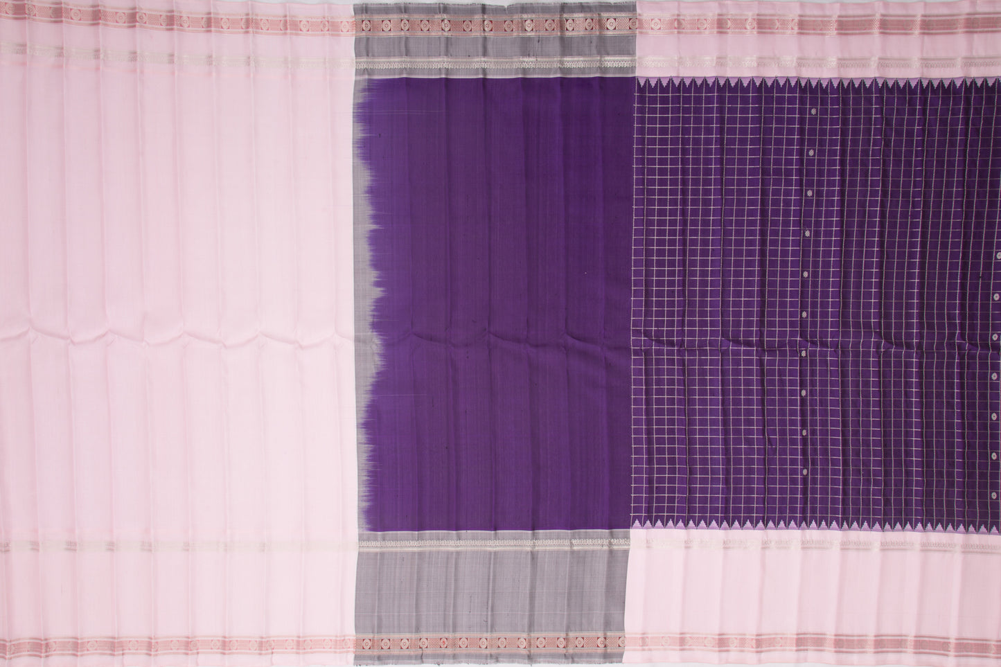 Gadwal Silk Checks And Butta Purple Saree