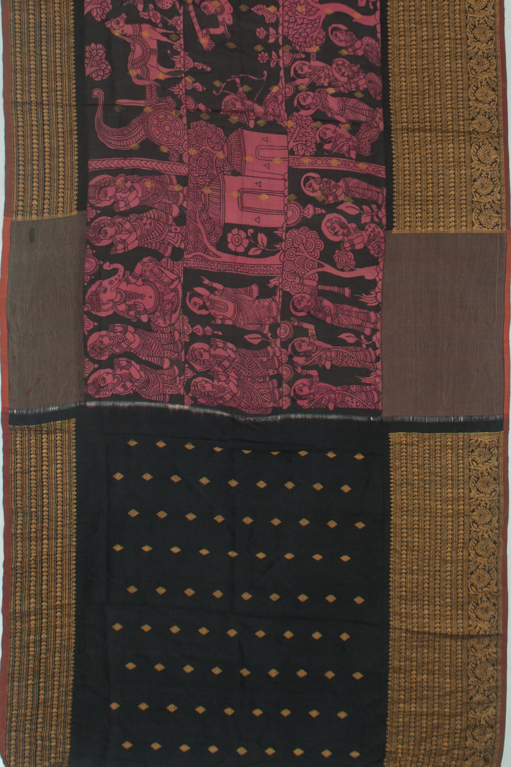 Gadwal Silk Kalamkari Black Saree