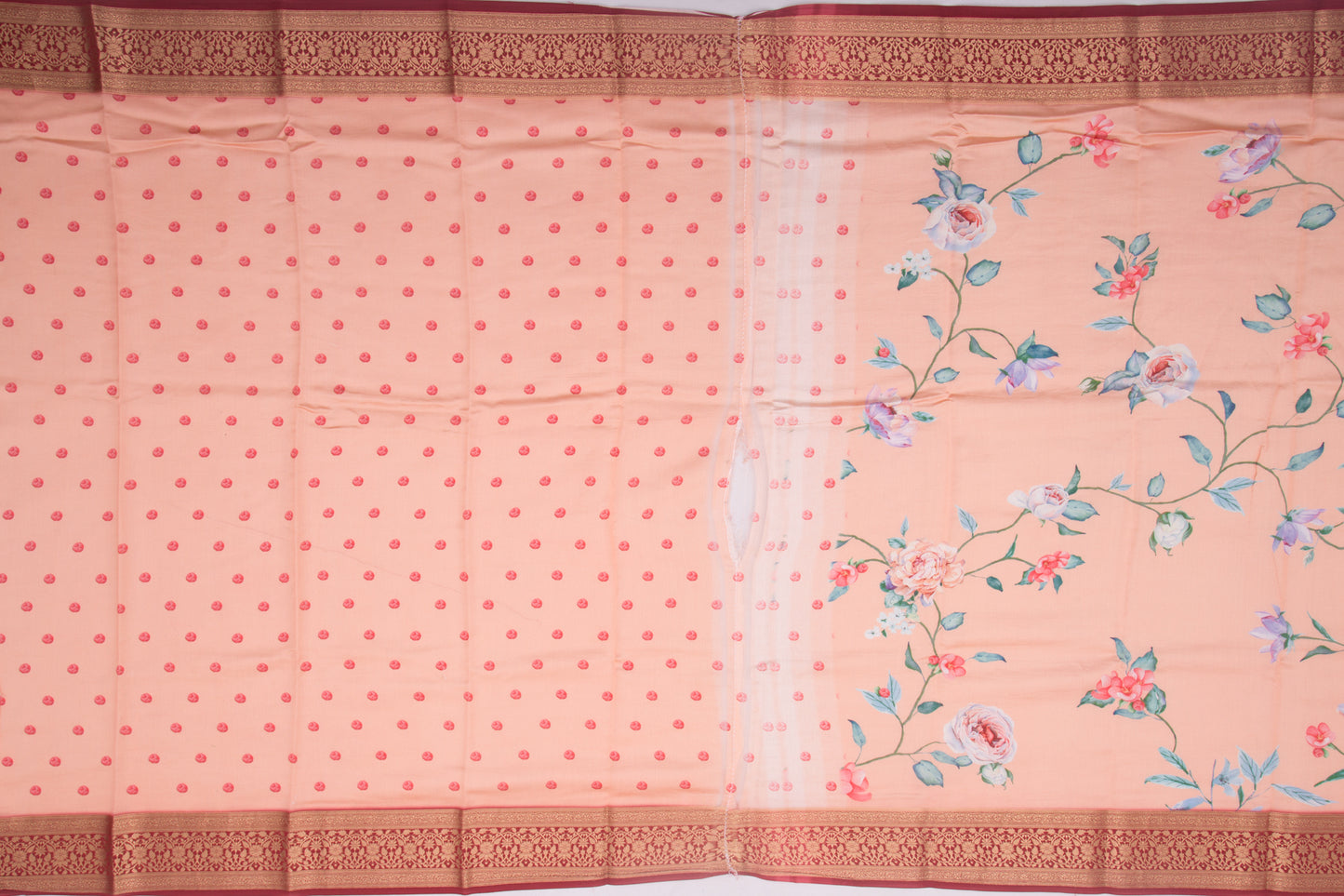 Chiniya Silk Floral Printed Pastel Orange Saree