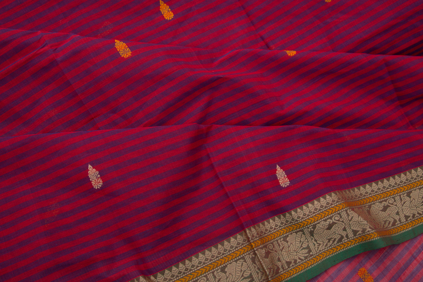 Kanchi Cotton Butta Blue And Red Saree