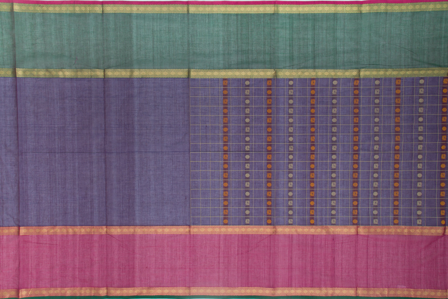 Kanchi Cotton Checks And Butta Dark Blue Saree