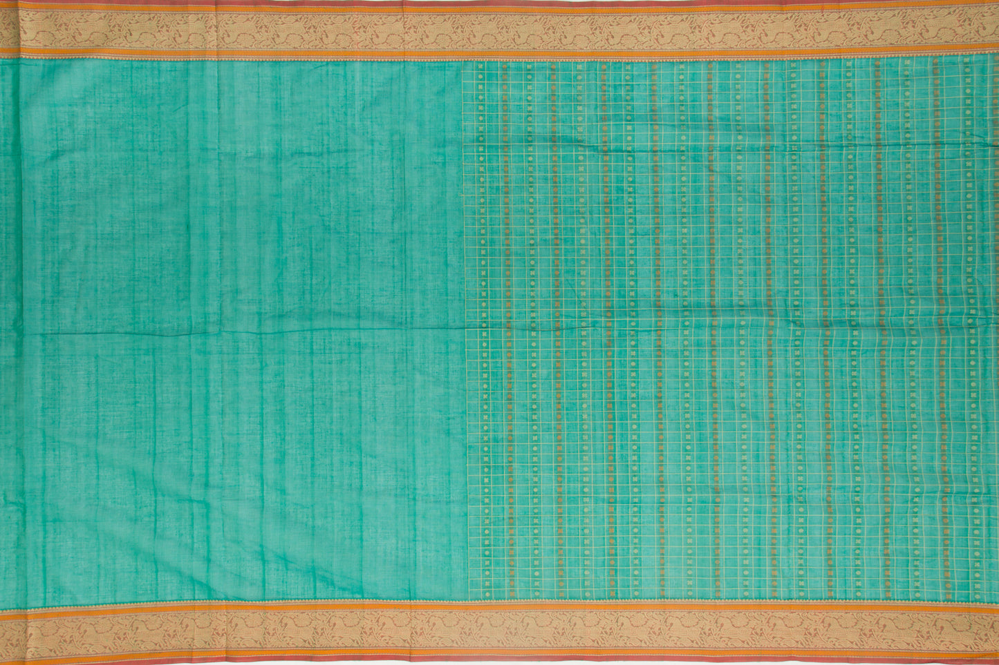 Kanchi Cotton Checks And Butta Green Saree