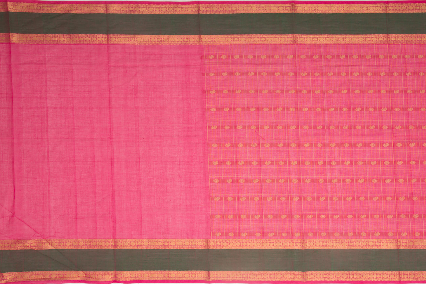Kanchi Cotton Checks And Butta Pink Saree
