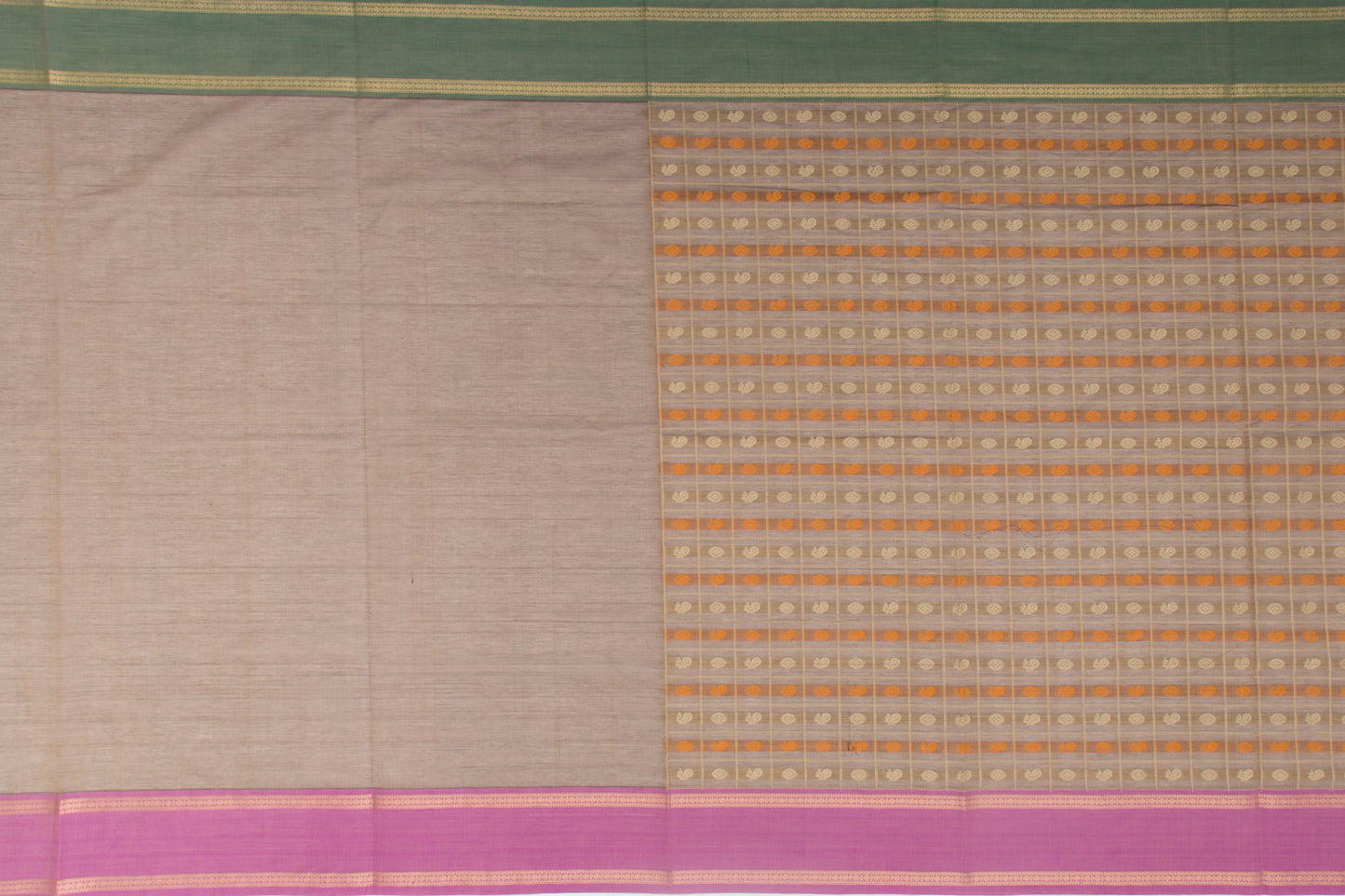 Kanchi Cotton Checks And Butta Biege Saree