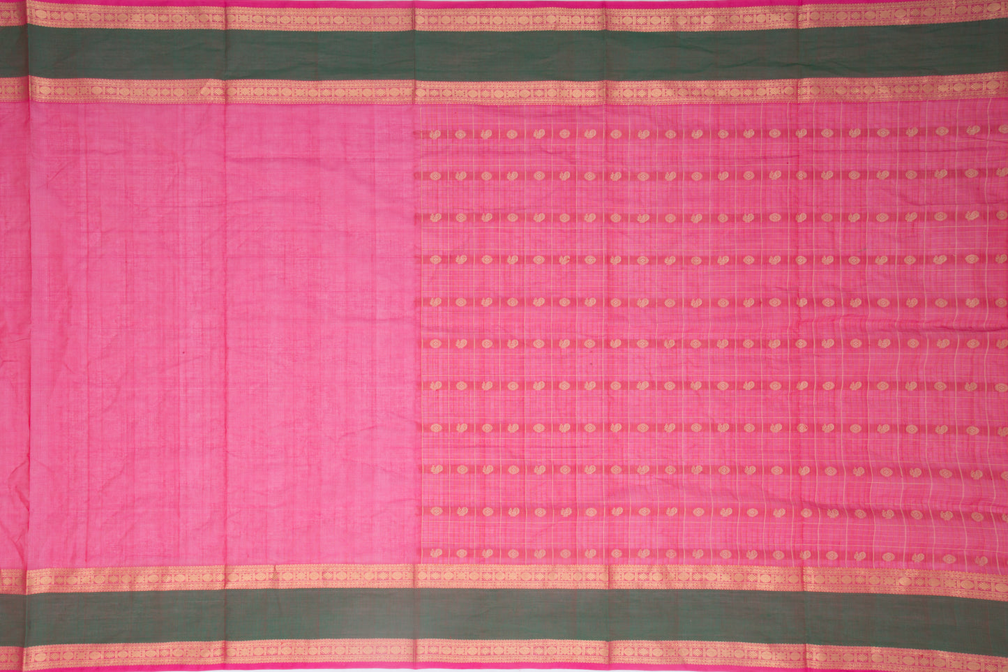 Kanchi Cotton Checks And Butta Pink Saree