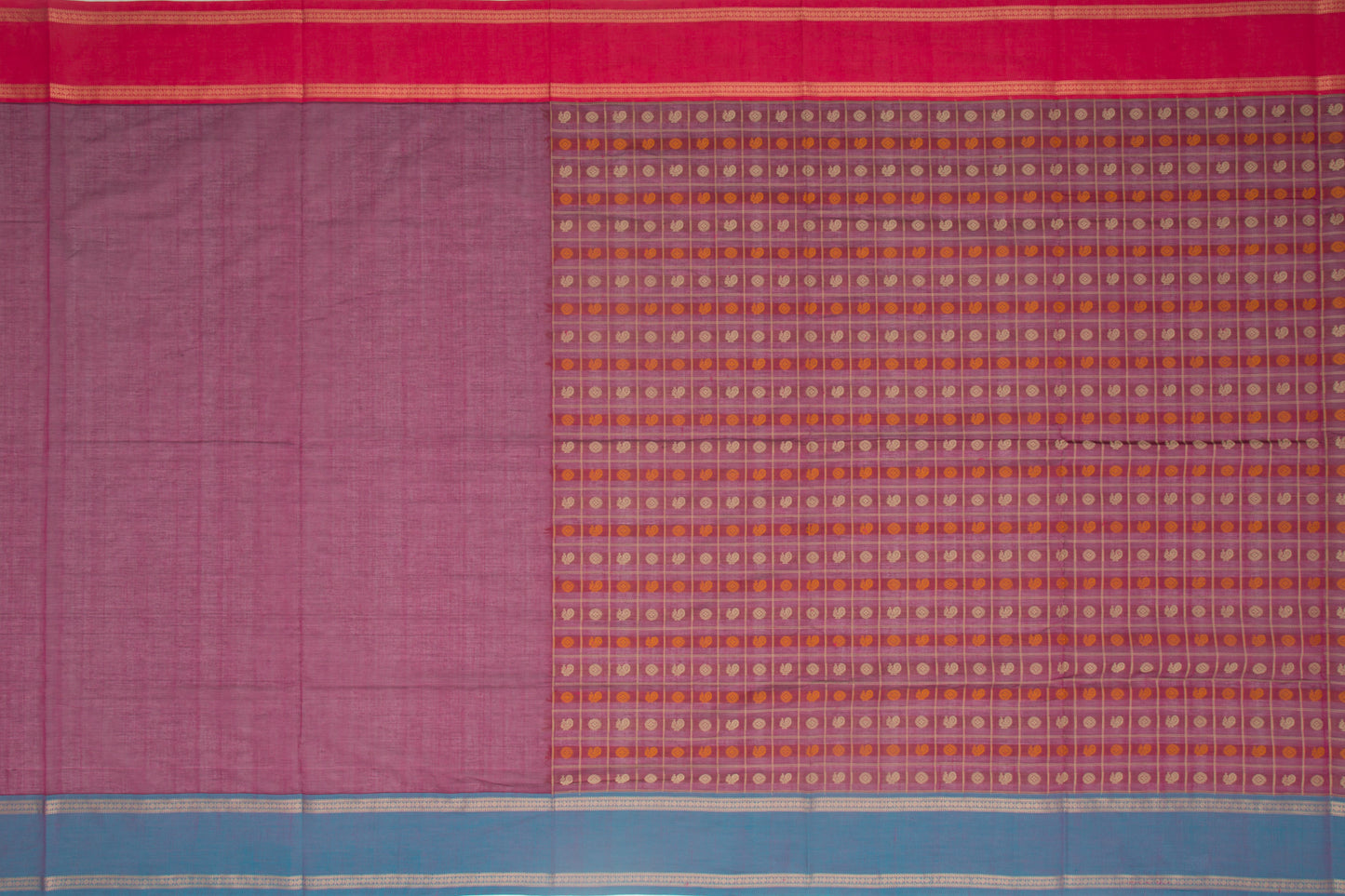 Kanchi Cotton Checks And Butta Purple Saree