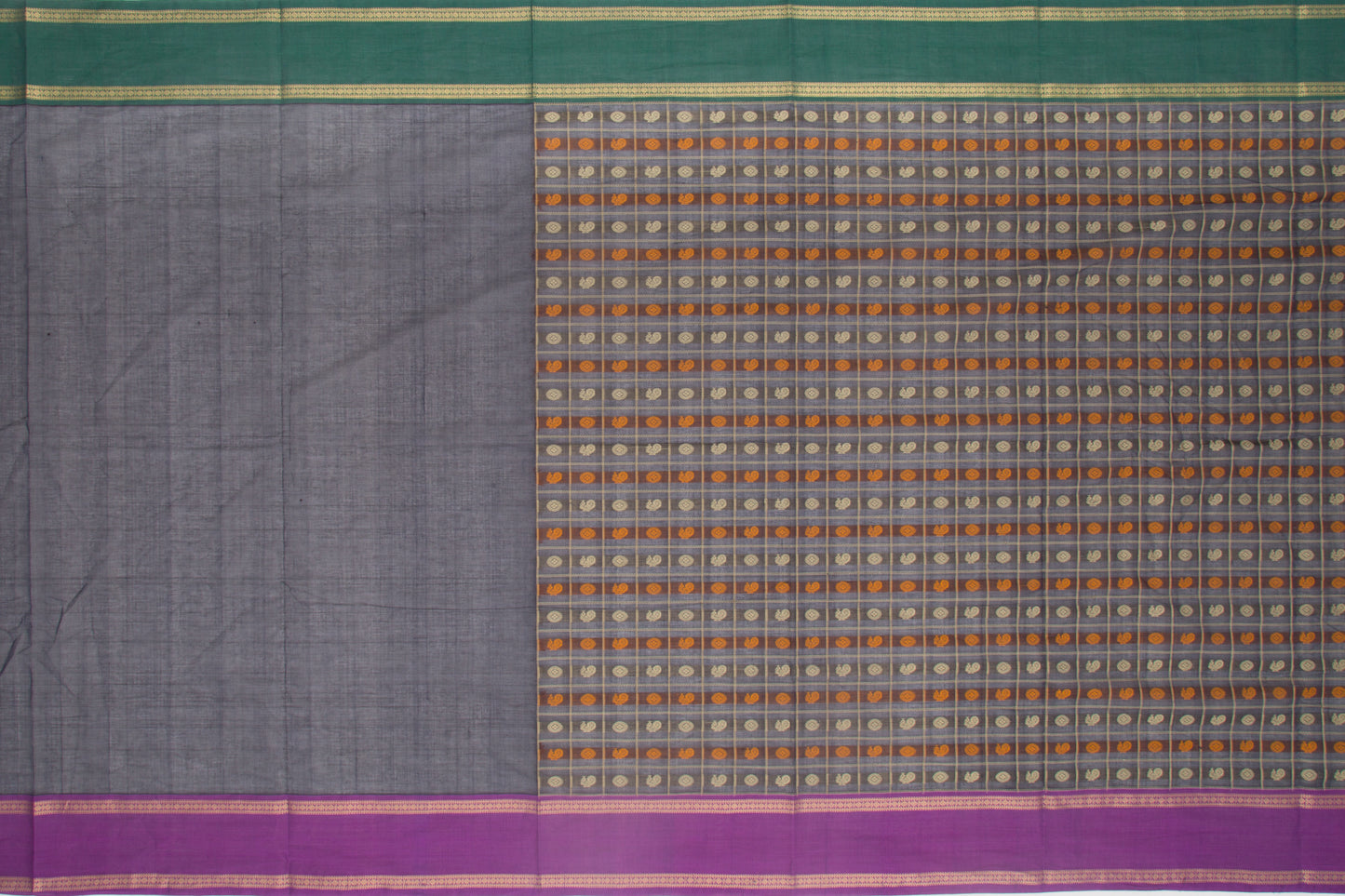 Kanchi Cotton Checks And Butta Midnight Blue Saree