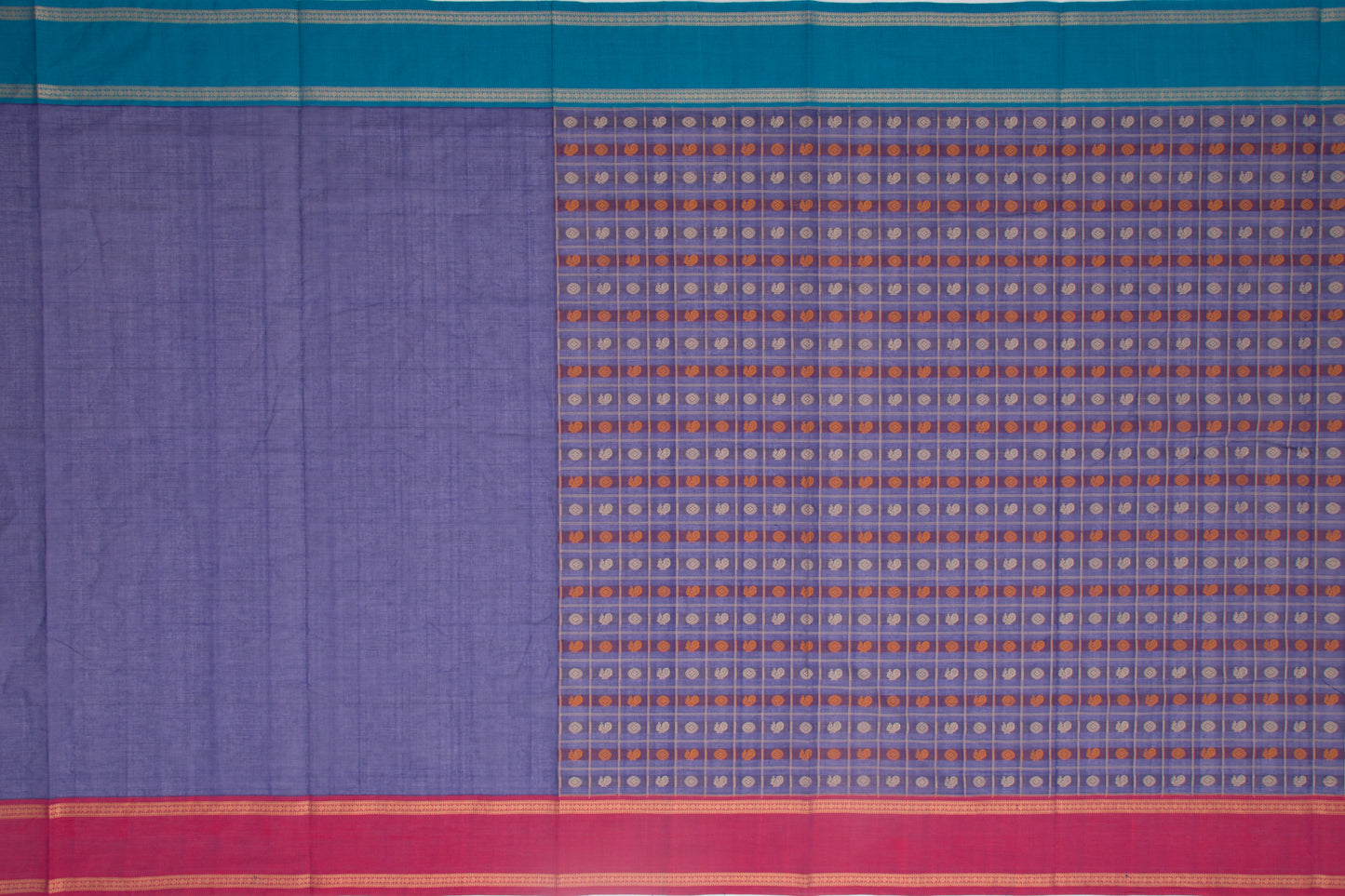 Kanchi Cotton Checks And Butta Dark Blue Saree