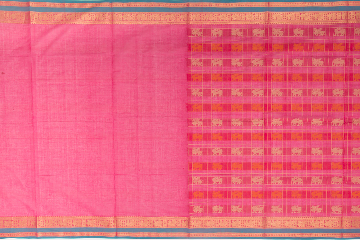 Kanchi Cotton Checks And Butta Pink Saree
