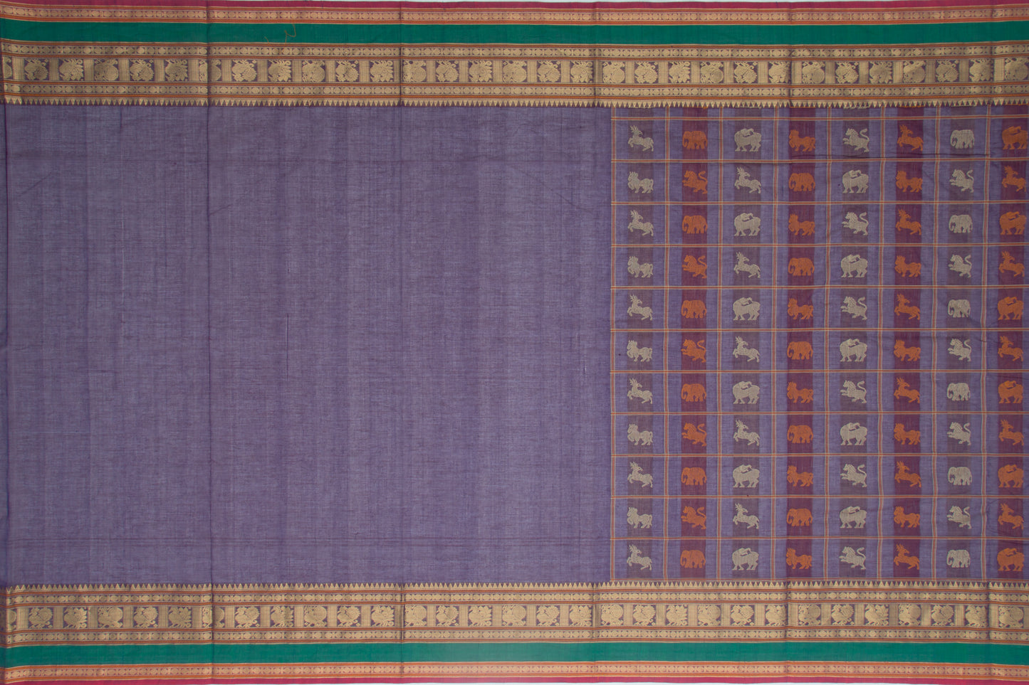 Kanchi Cotton Checks And Butta Purple Saree