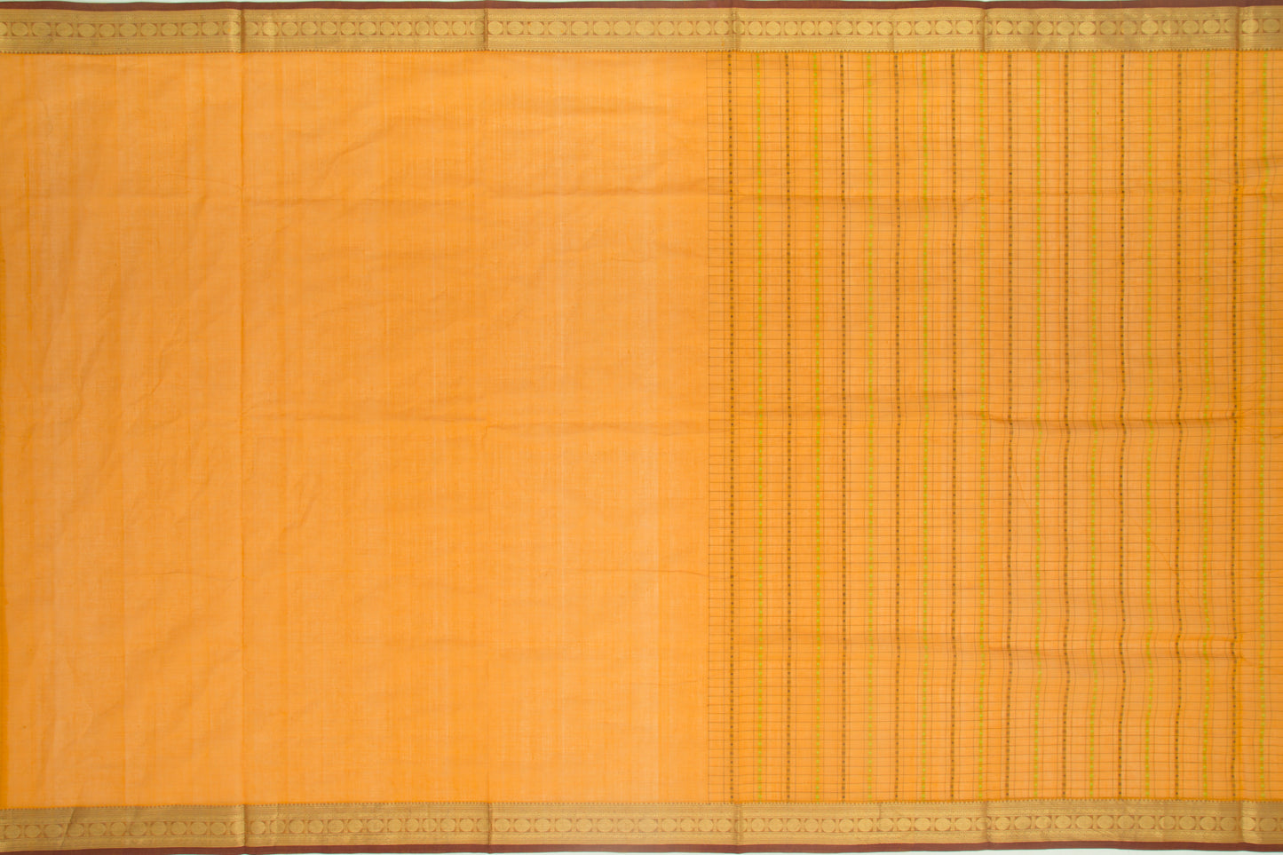 Kanchi Cotton Checks And Butta Yellow Saree