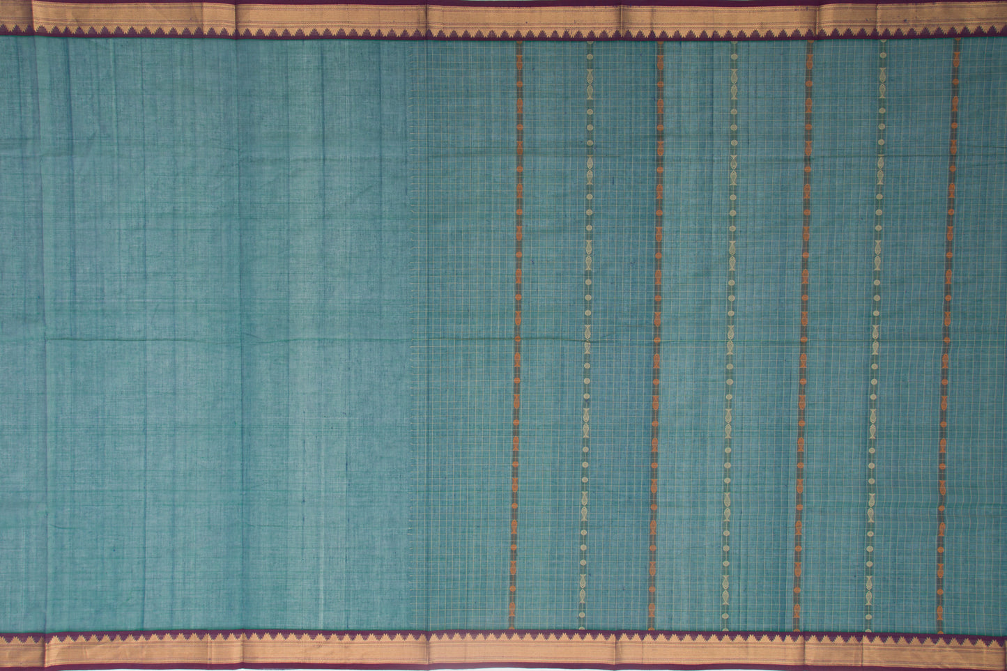 Kanchi Cotton Checks Green Saree