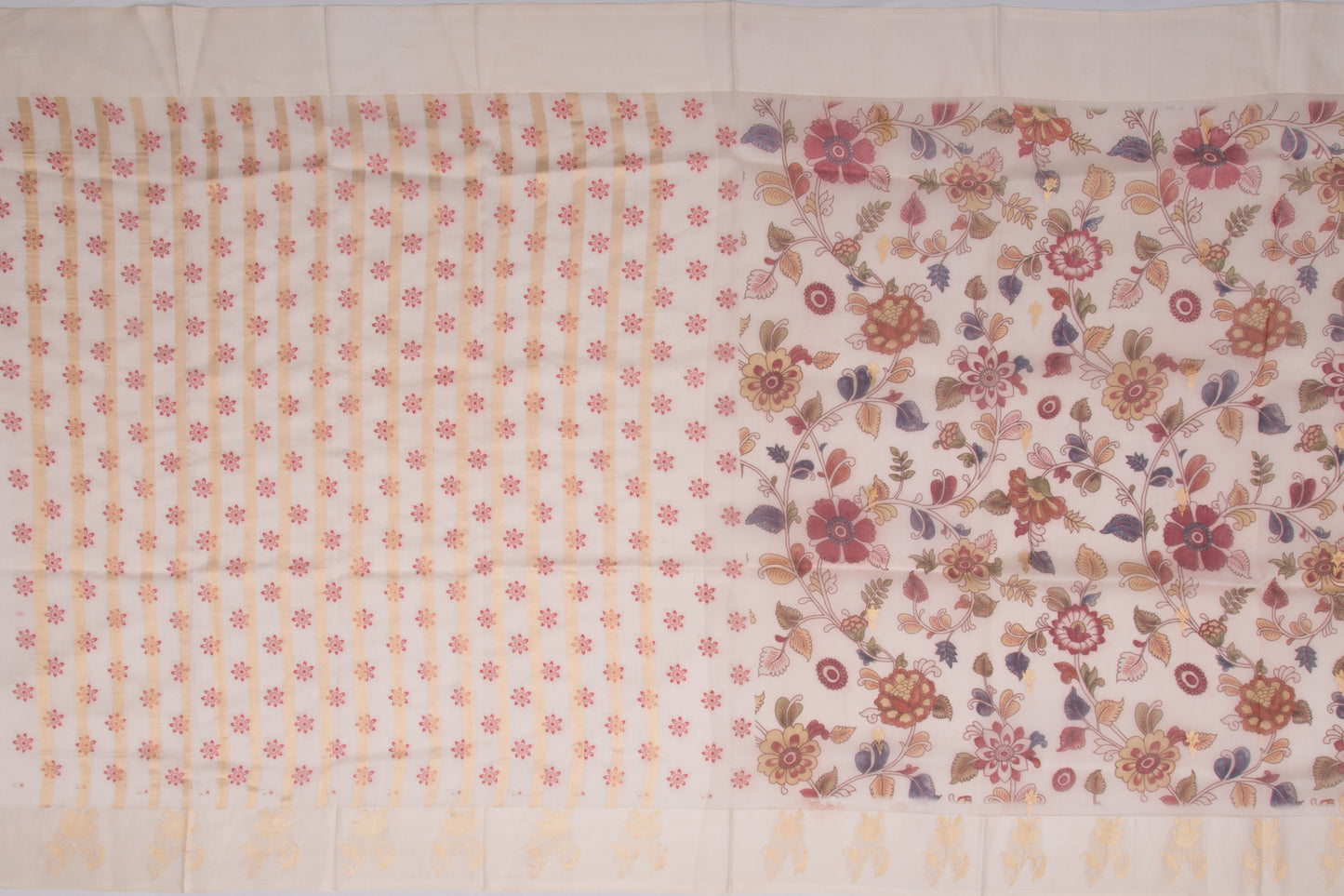 Banarasi Kora Organza Floral Printed And Butta Pastel Pink Saree