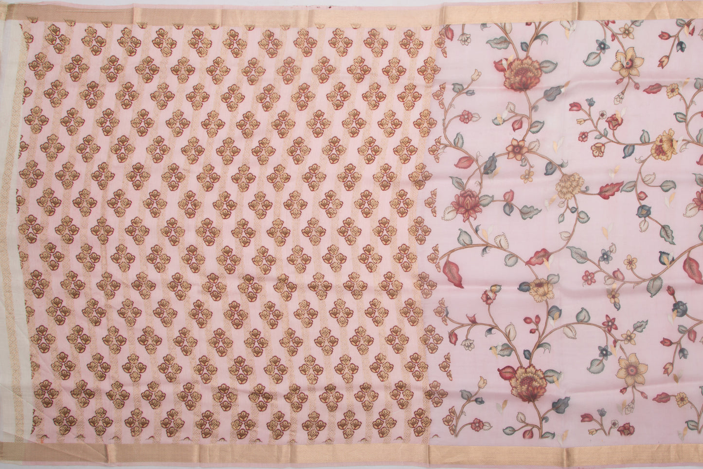 Organza Floral Printed Pink Saree