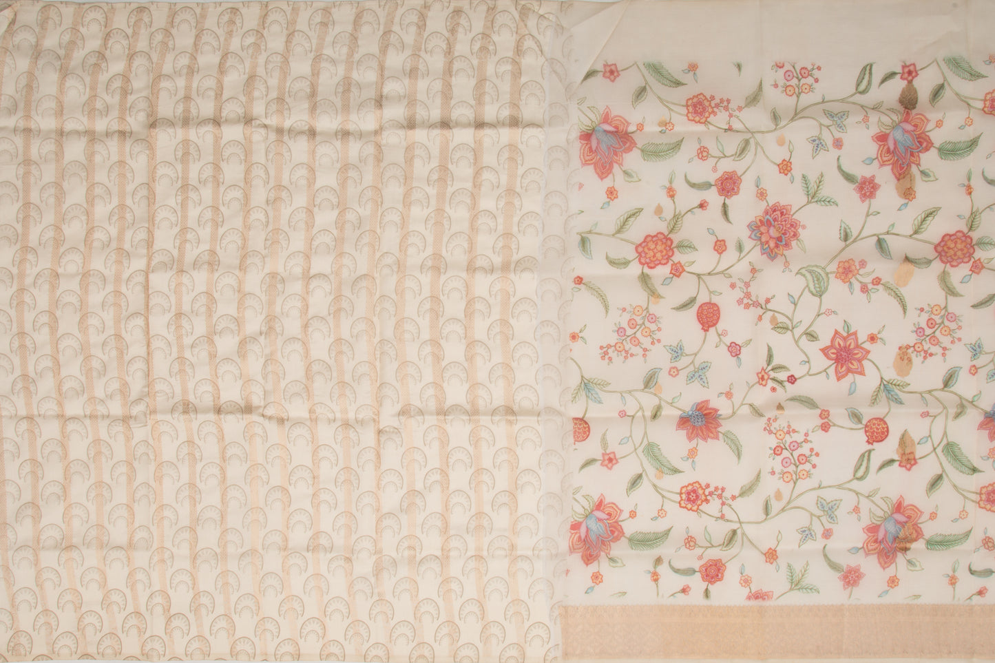 Banarasi Kora Organza Floral Printed Cream Saree