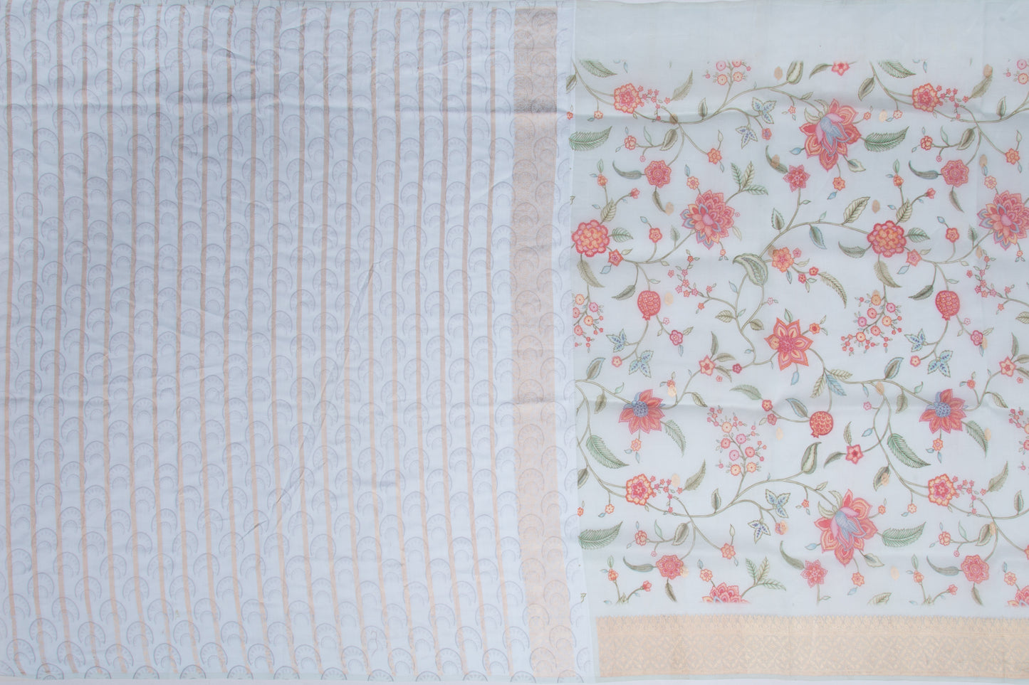 Banarasi Kora Organza Floral Printed Blue Saree