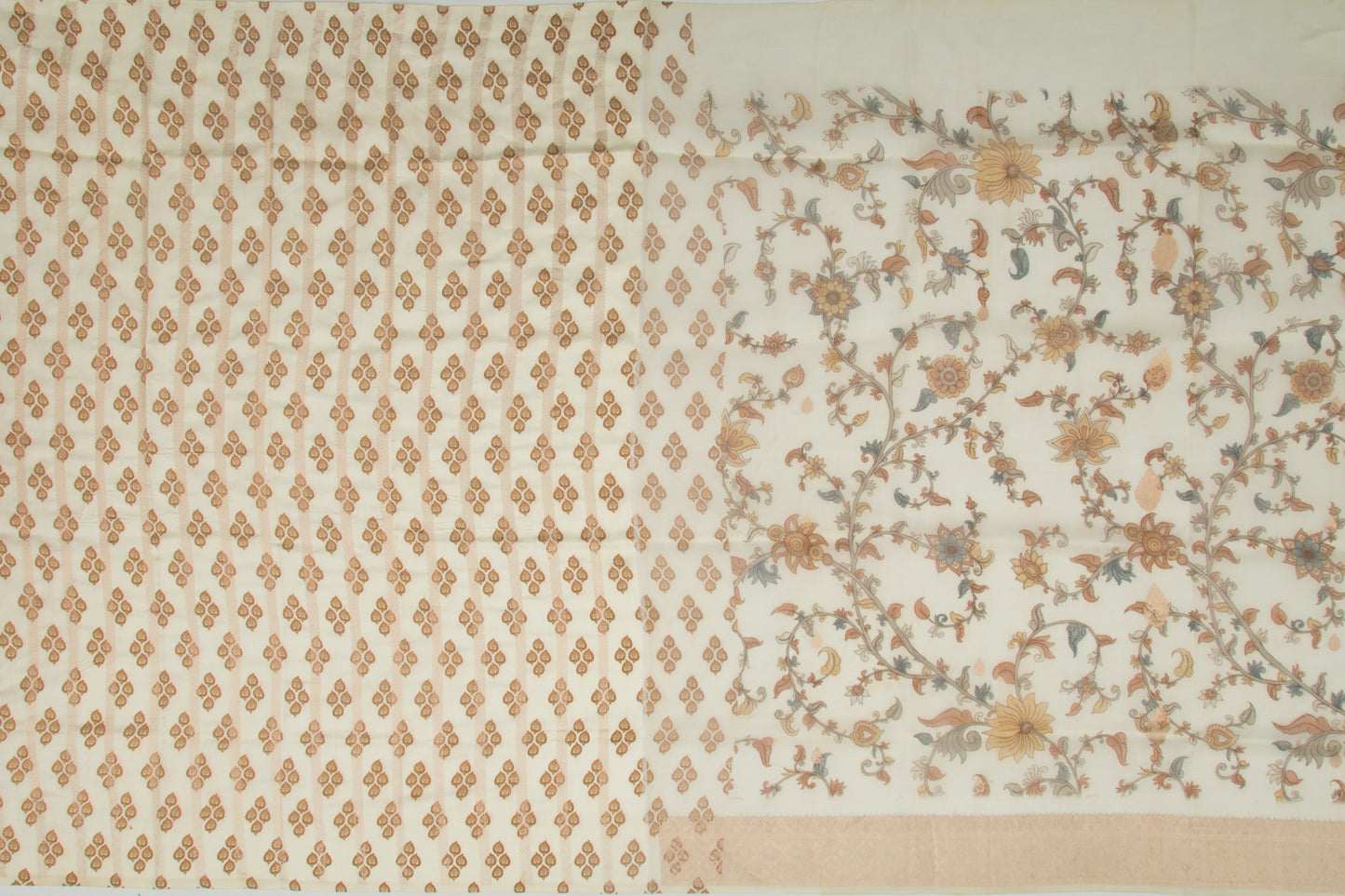 Banarasi Kora Organza Floral Printed Cream Saree