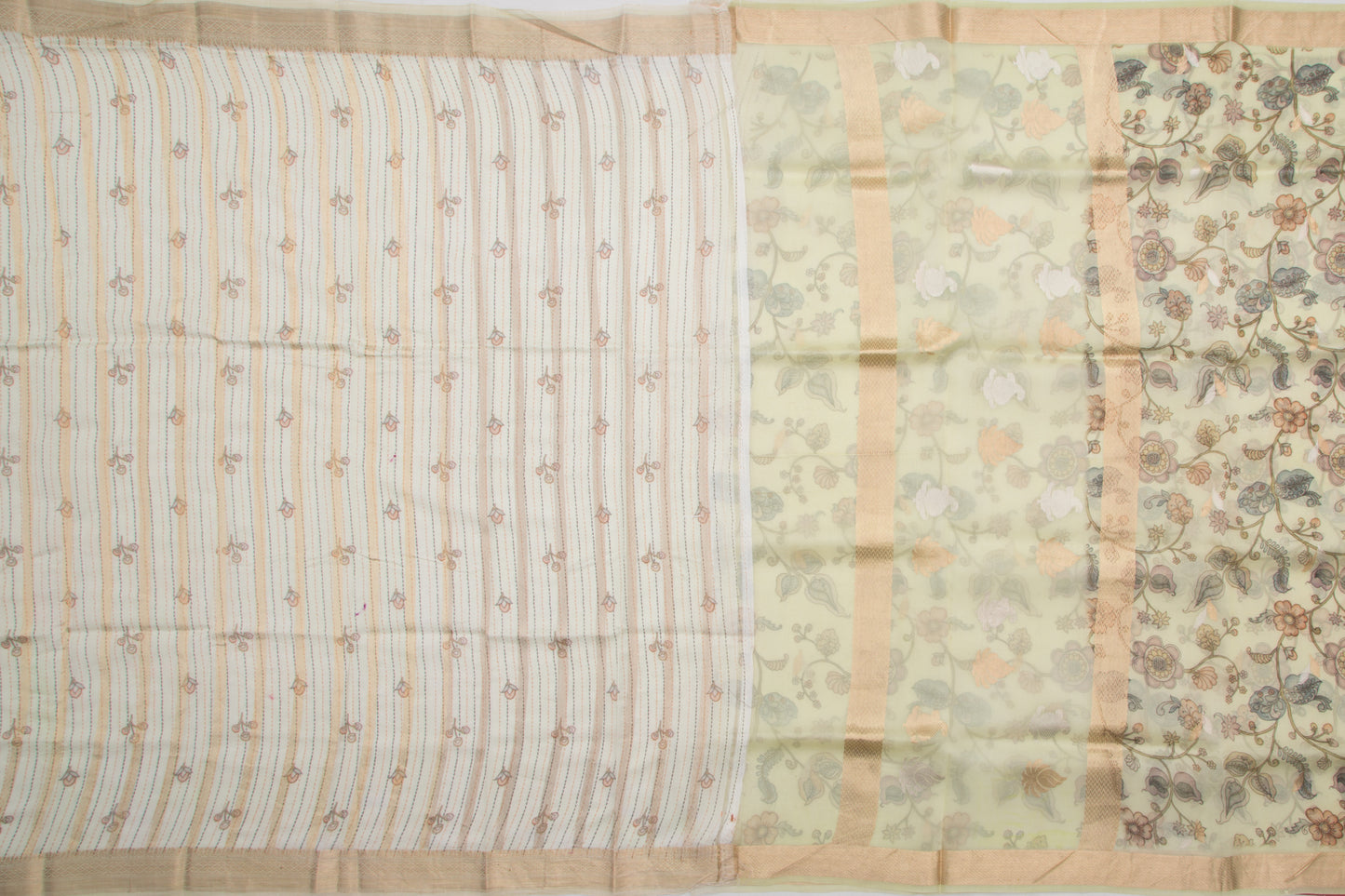 Organza Floral Printed Pastel Green Saree