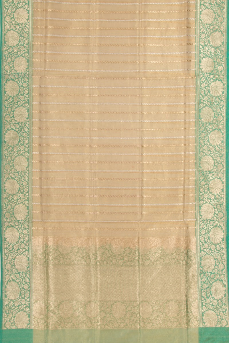 Banarasi Kora Organza Tissue Vertical Lines Cream Saree
