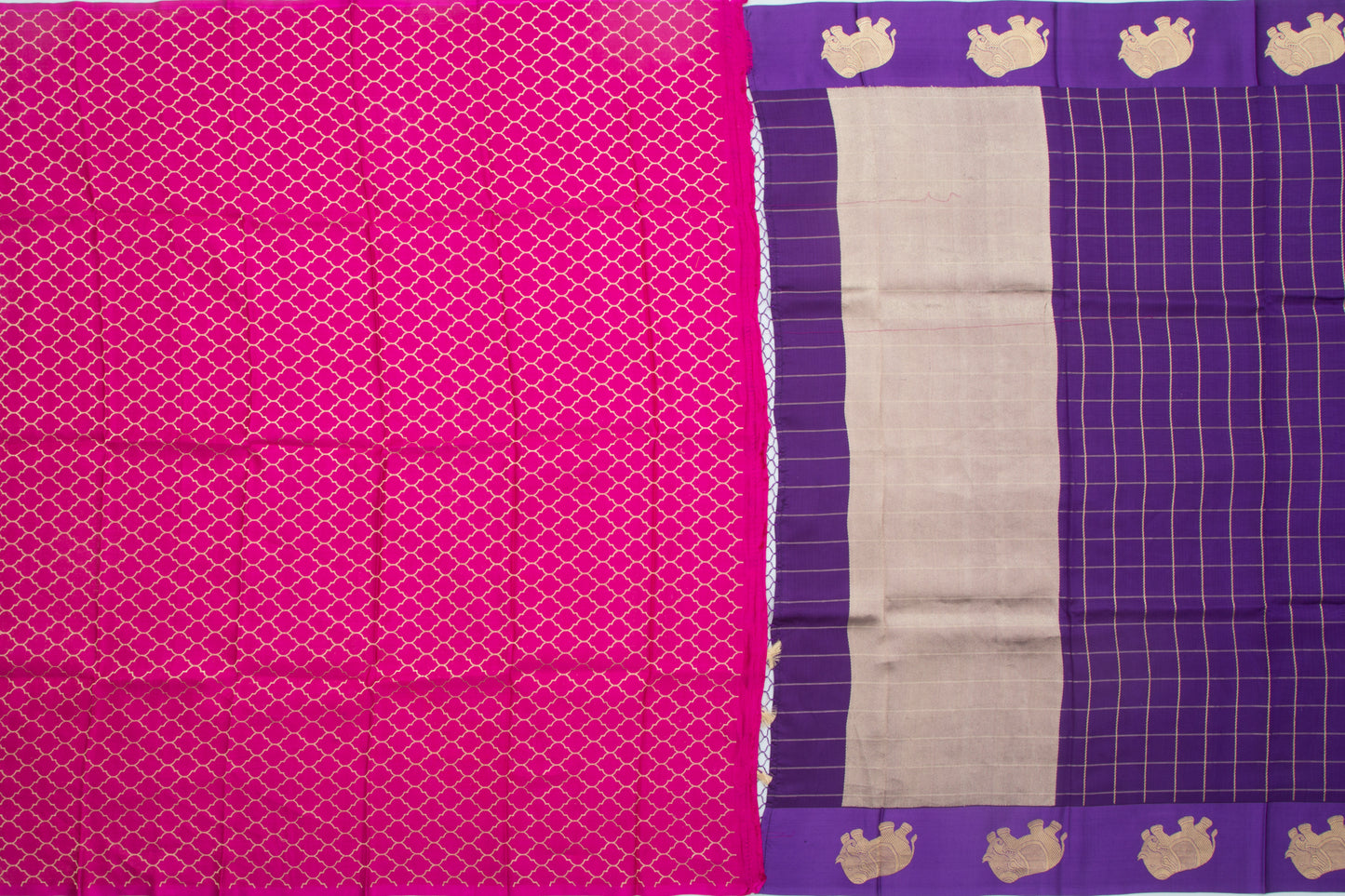 Banarasi Katan Silk Checks Violet Saree