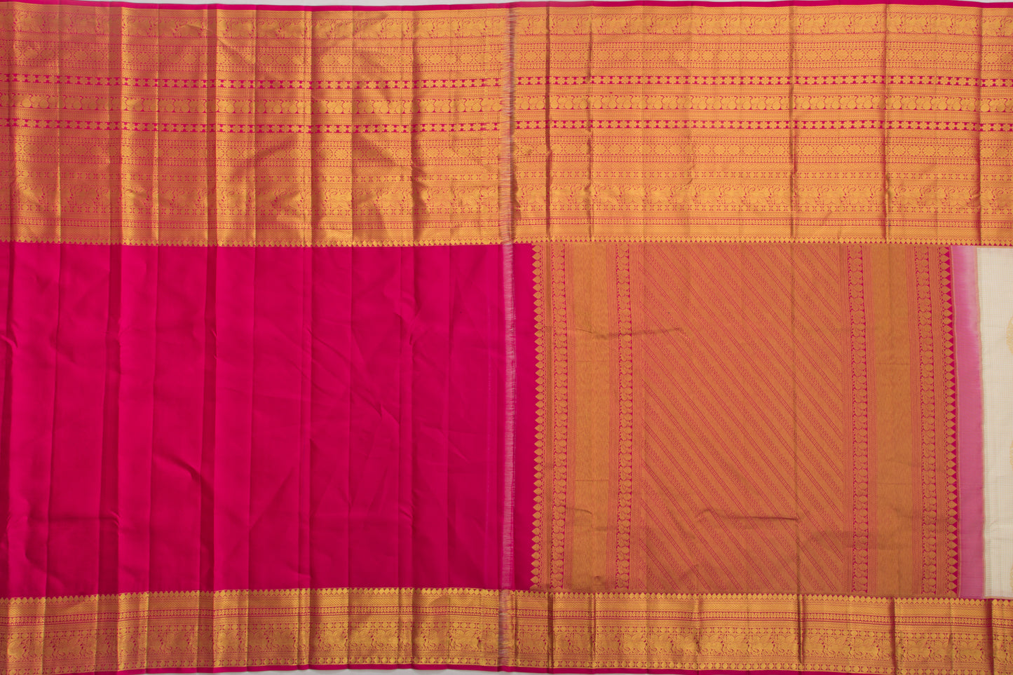 Kanchipuram Silk Checks and Butta Cream Saree