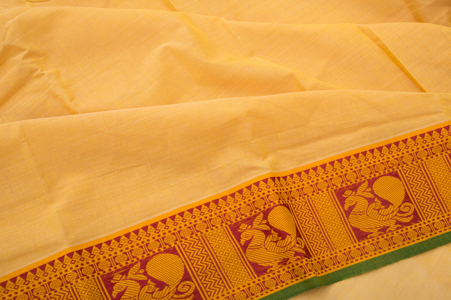 Kanchi Cotton Plain Yellow Saree