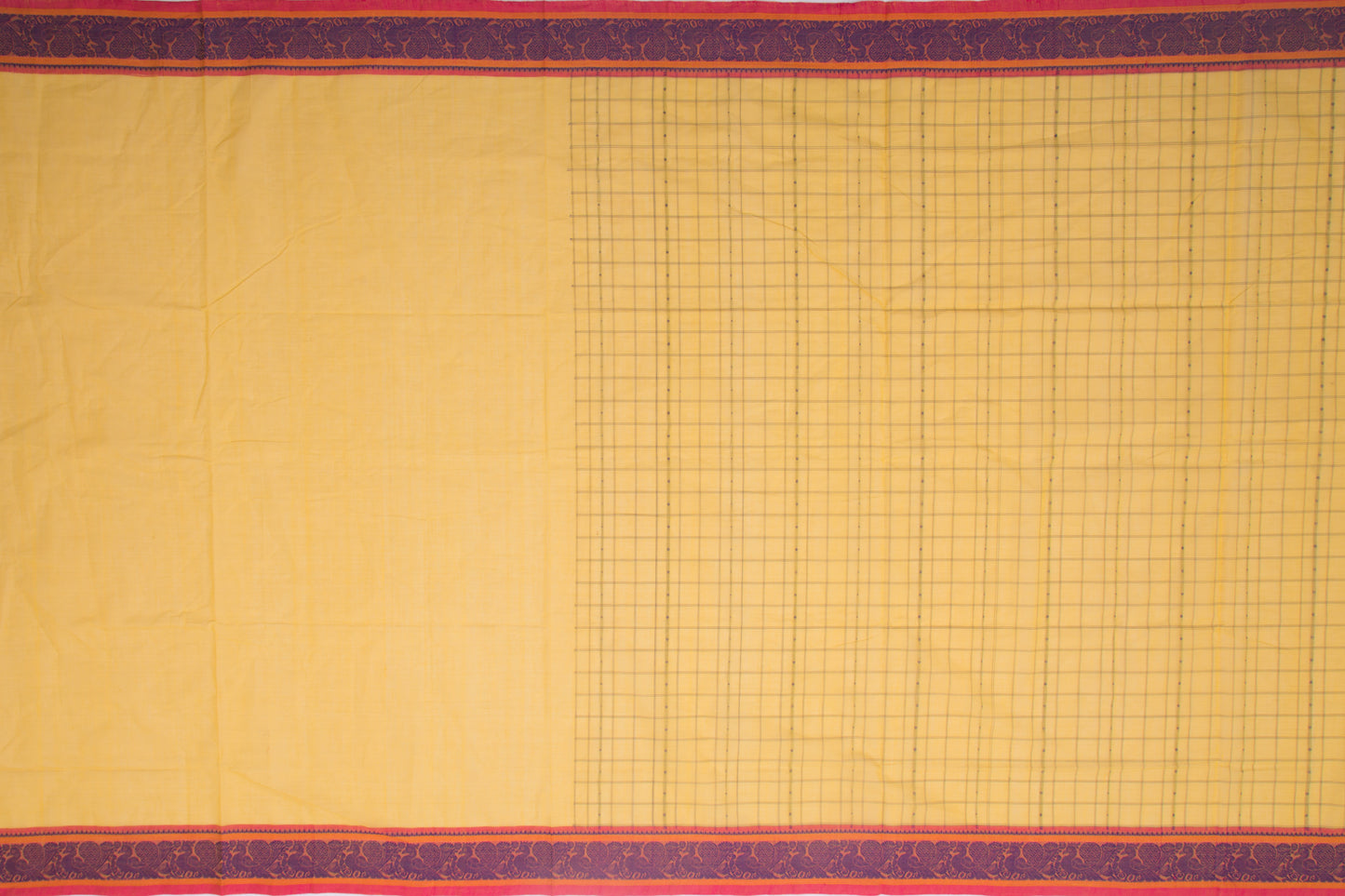 Kanchi Cotton Checks And Butta Yellow Saree
