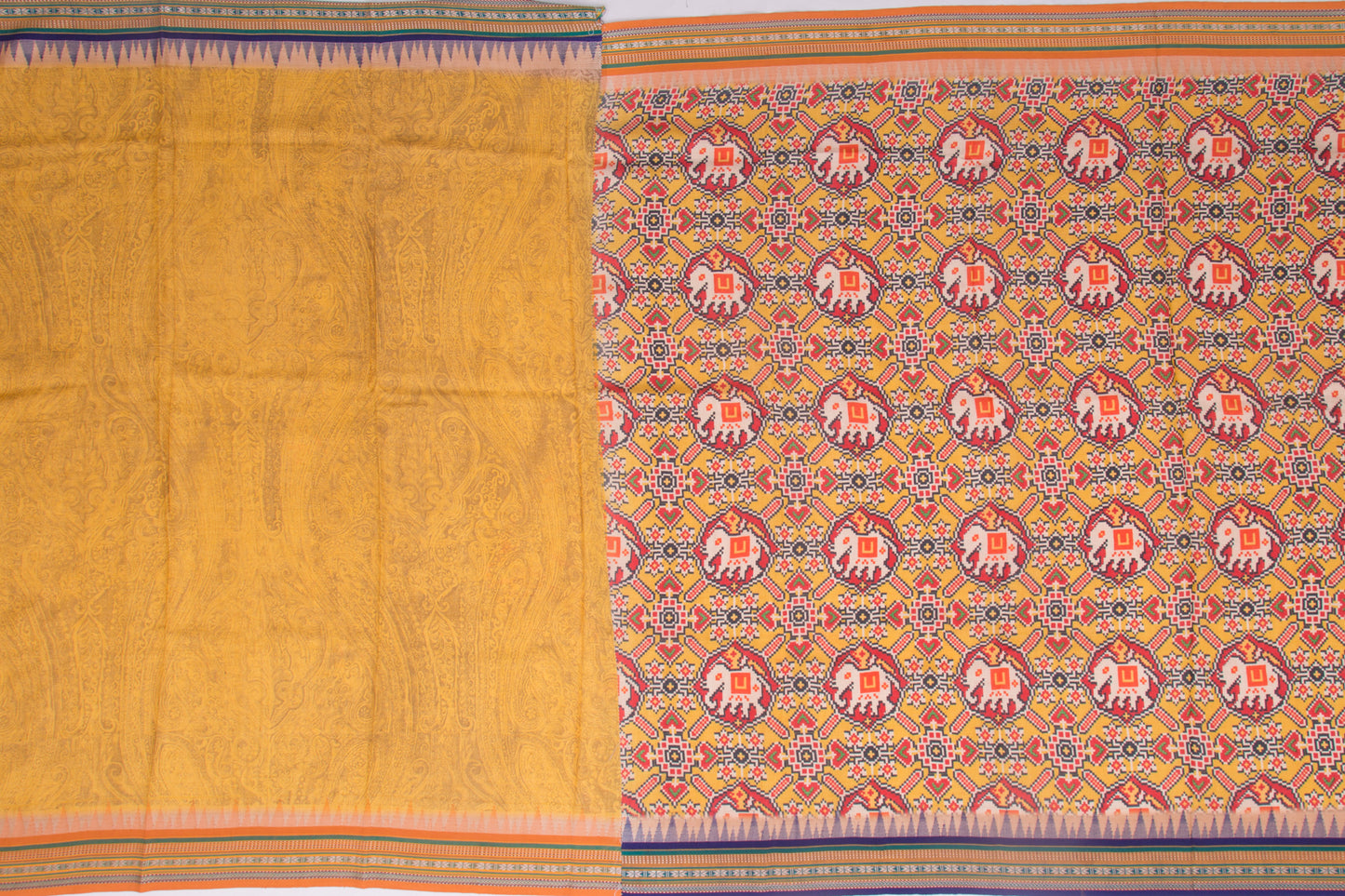 Tussar Printed Yellow Saree With Vidarbha Border
