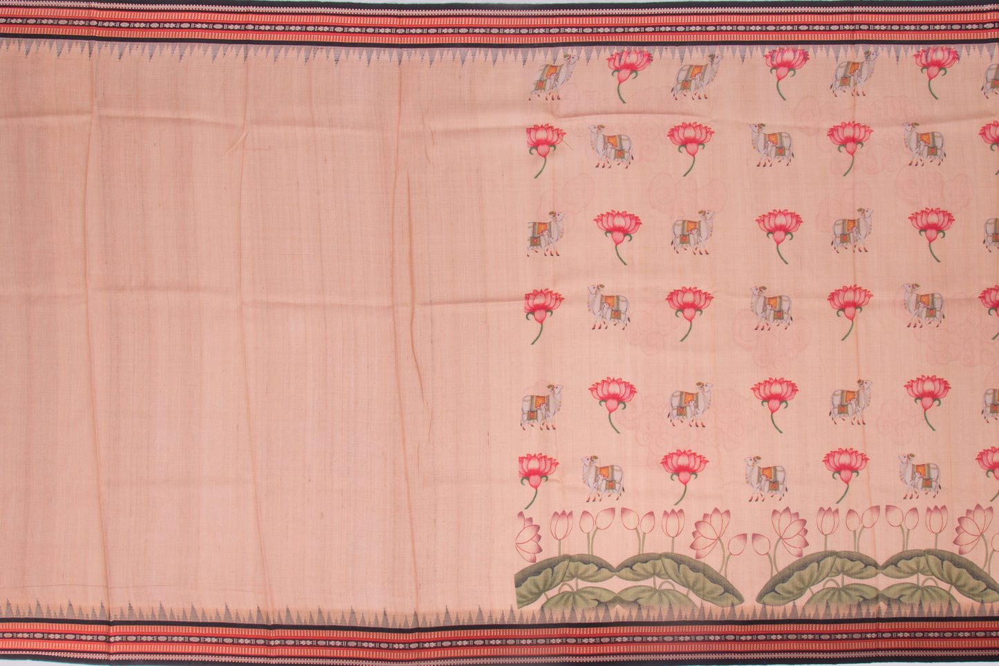 Tussar Floral Printed Peach Saree With Vidarbha Border