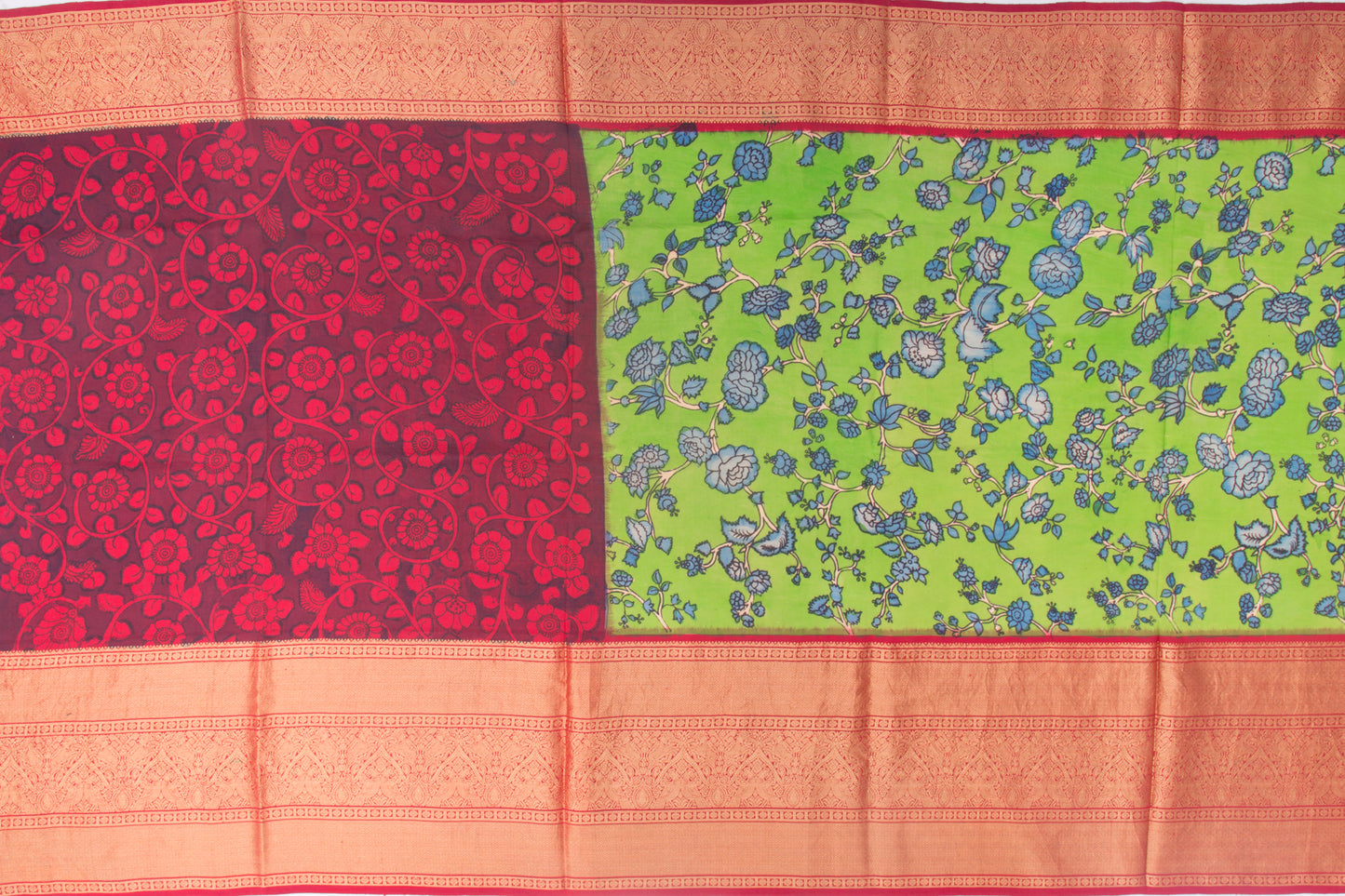 Kanchipuram Silk Kalamkari Hand Painted Green Saree