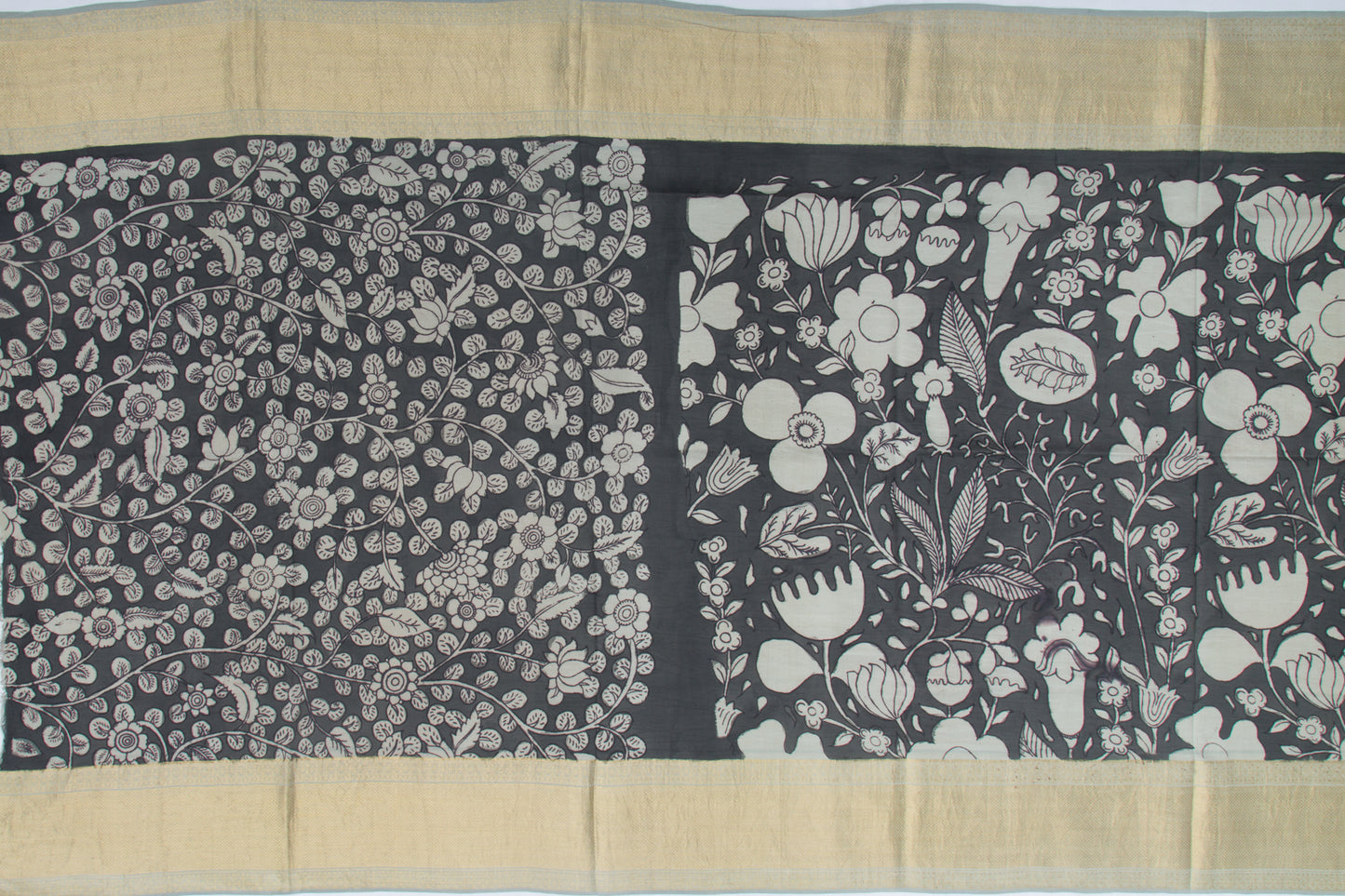 Kanchipuram Silk Kalamkari Hand Painted Black Saree