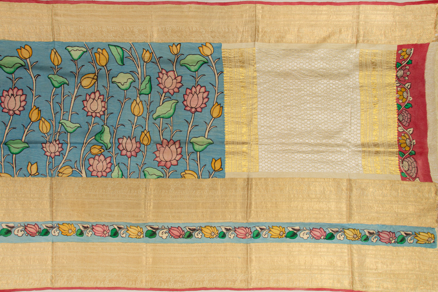 Kanchipuram Silk Kalamkari Blue Saree