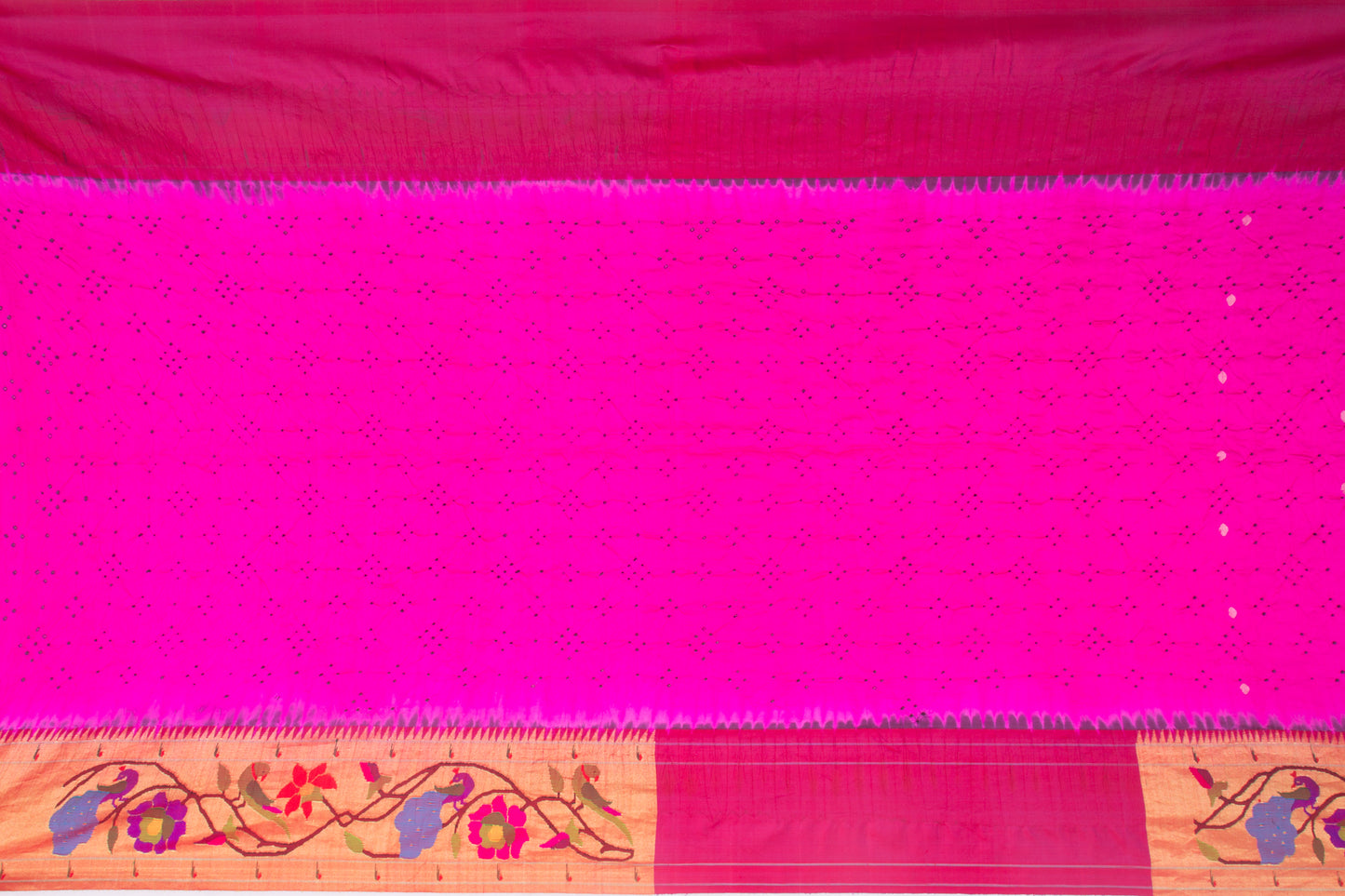 Paithani Silk Bandhani Butta Pink Saree With Morachi Border