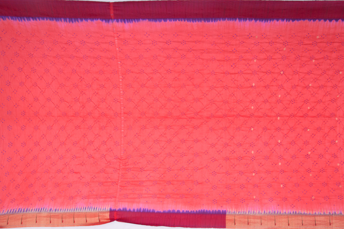 Paithani Silk Bandhani Butta Peach Saree With Single Muniya Border