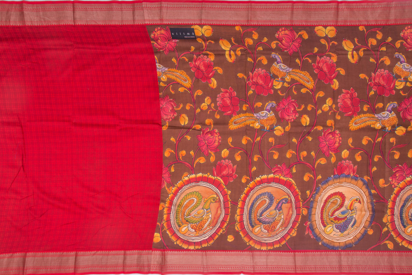 Kanchipuram Silk Floral Printed Brown Saree